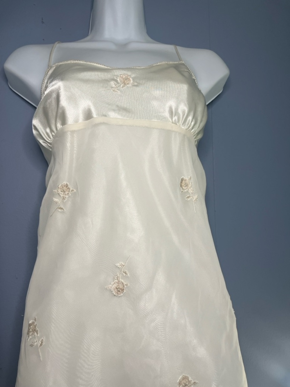 Valerie Stevens Ivory Sheer Embroidered Slip Chemise